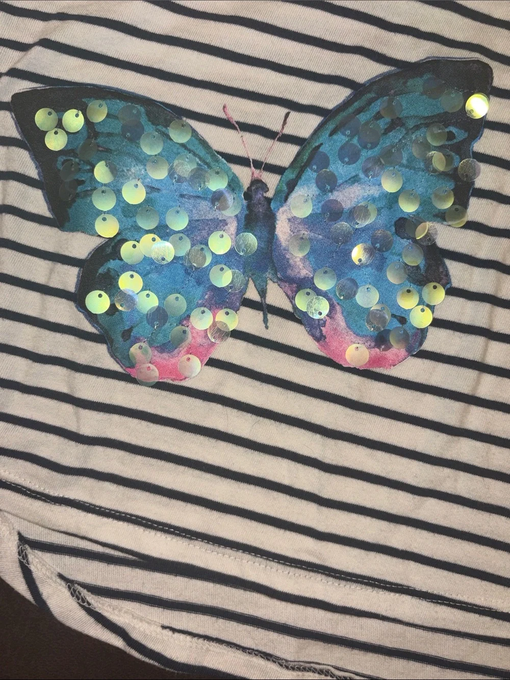 wonder nation White & Black Striped Short-Sleeve Tee with Sequin Butterflies